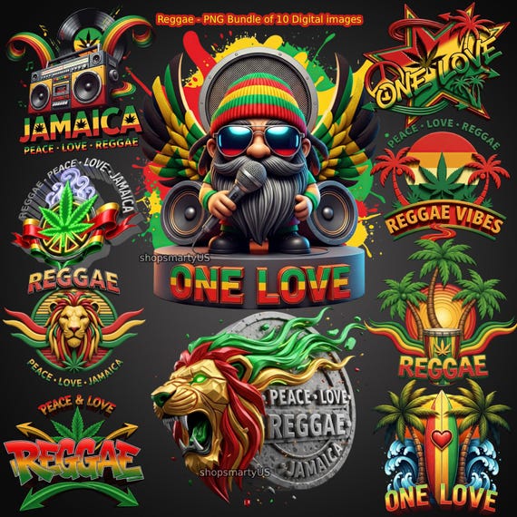 Reggae Music PNG Bundle T-SHIRT Sublimation, One Love, Jamaica