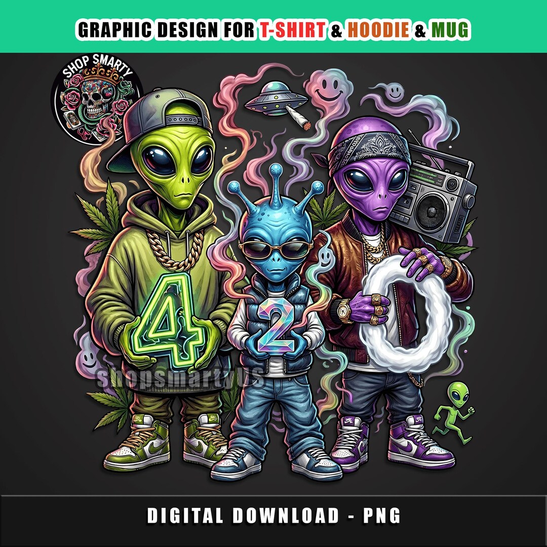 420 Weed T Shirt PNG, Stoner Aliens, Cannabis Artwork, Sublimation ...