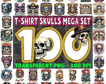 Skull Shirt PNG Bundle – Gothic Sublimation Designs, Funny Tshirt Trendy PNG for T Shirt Design, DTF Transfer & Digital Download