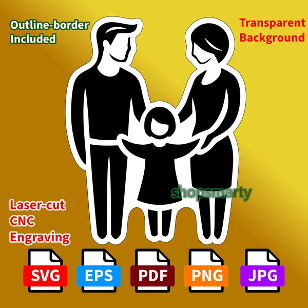 Family Unity Heartwarming illustration Parents and Child Art Print line art vector illustration cricut svg pdf eps png laser cnc cut sticker