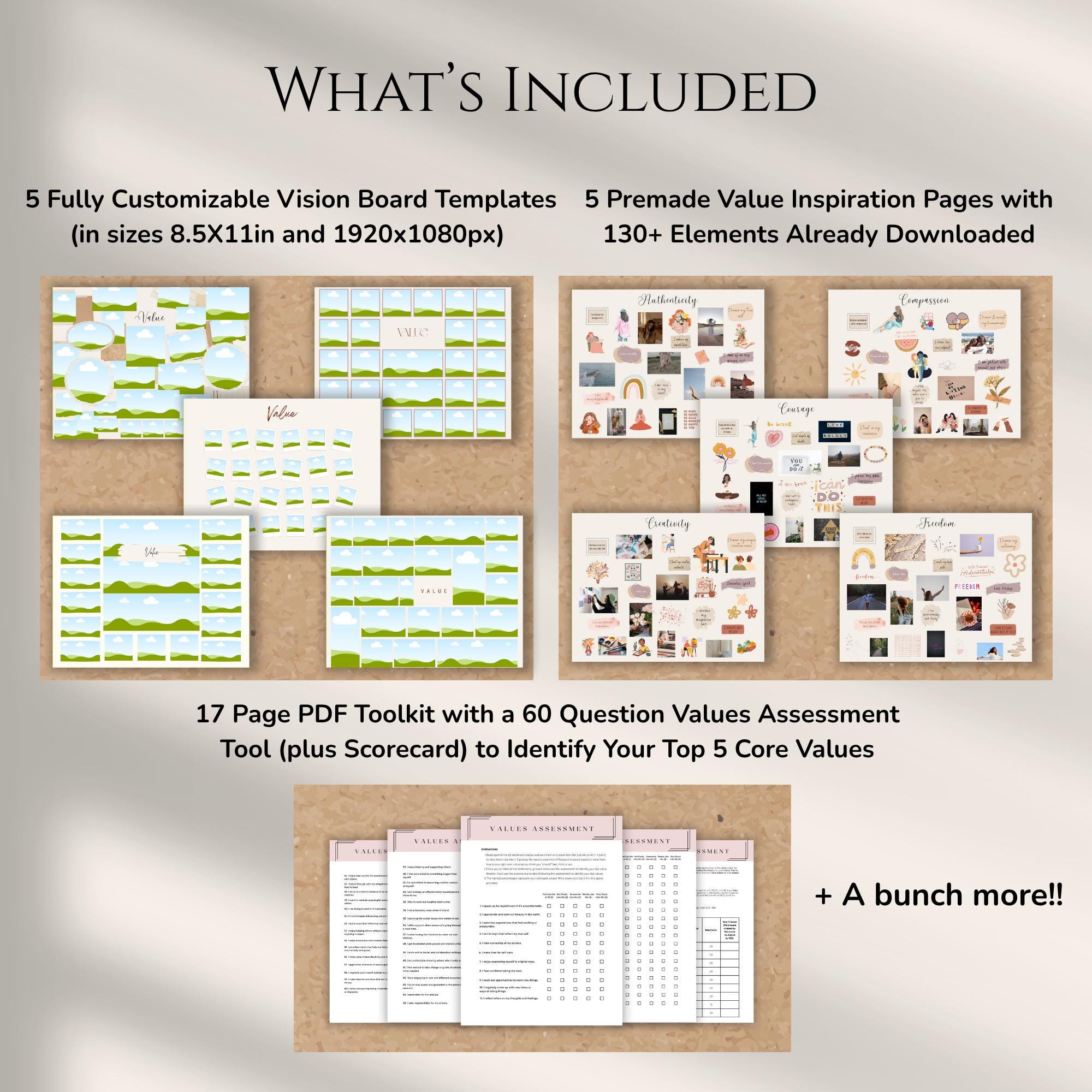 Values Digital Vision Board 2025, Canva Vision Board Template, Values ...