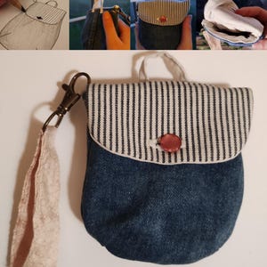piccola borsa/borsa fatta a mano con materiali di riciclo, regalo. mini pochette. porta monete. con clip.
