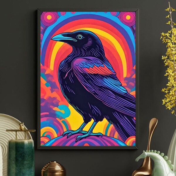 Abstract Animal Portraits Wall Art | Creatures in Color Collection “THE CROW” | PRINTABLE Digital Download Print