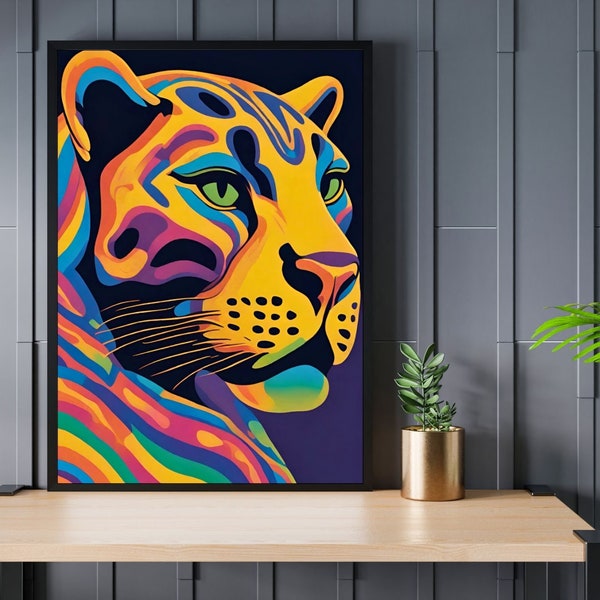 Abstract Animal Portraits Wall Art | Creatures in Color Collection “THE PANTHER” | PRINTABLE Digital Download Print