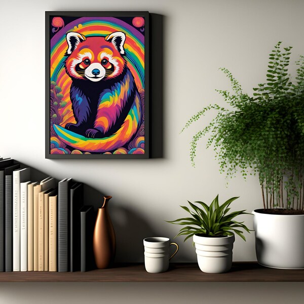 Abstract Animal Portraits Wall Art | Creatures in Color Collection “RED PANDA” | PRINTABLE Digital Download Print