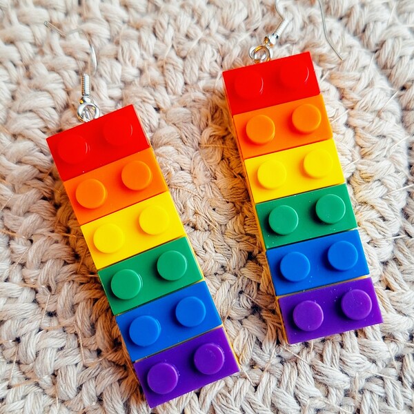 Lego Ohrringe, Pride Regenbogen Ohrringe Blocks, Geschenk für Lehrer, Bausteine bunte Ohrringe, Pride Ohrringe, Festival Schmuck