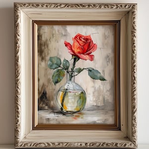 Vintage Rose Painting with Vase - Flower Wall Art, Printable Botanical  Cottagecore Floral Print (1)