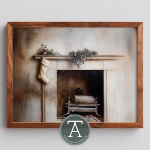 Vintage Christmas Fireplace Printable Wall Art, Moody and Cozy