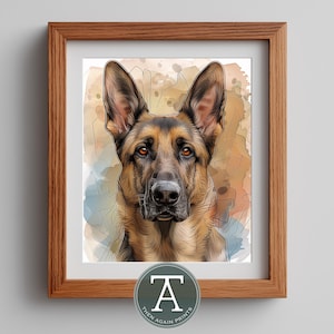 Watercolor Belgian Shepherd Dog Portrait - Printable Wall Art (Digital Download)