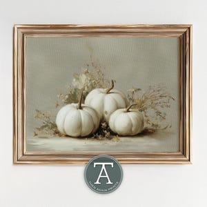 Natura morta con zucche bianche - Decorazione autunnale in stile rustico vintage (Download digitale)