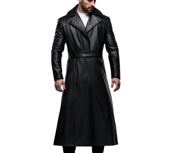 Mens leather 2025 duster trench coat