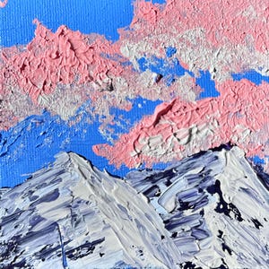 Mountain and Clouds Acrylic Painting PRINT| Nature Art, Original Painting, Pink Clouds, Home Decor, Mountain Painting, Snowy Mountaintops