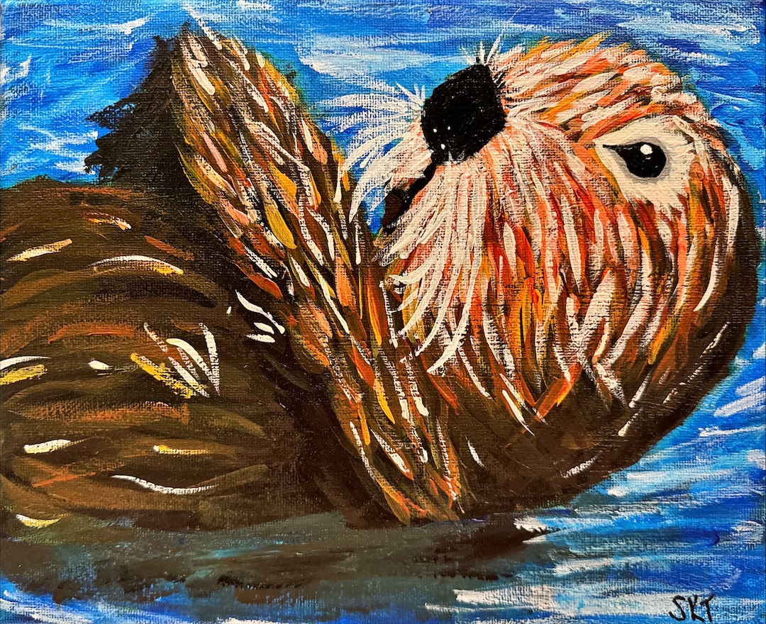 Sea Otter Acrylic Painting Print Original Art, Cute Otter, Beach — free download