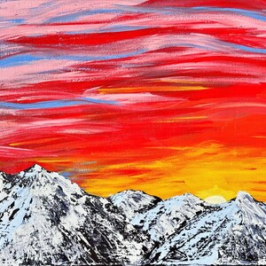 Snowy Mountain Vibrant Sunset Acrylic Painting Print| Original Art, Mountain Painting, Sunset Painting, Art Prints, Home Decor Art for Home