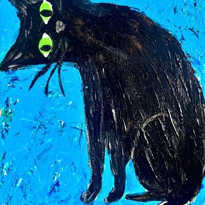 Black Cat Acrylic Painting - PRINT and ORIGINAL available, black cat art, cat lovers, gifts for cat lovers, cat gifts, wall decor,home decor