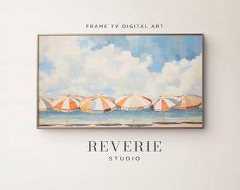 Seashore Umbrellas Frame TV Art, Muted Beach Screen (Digital Download)