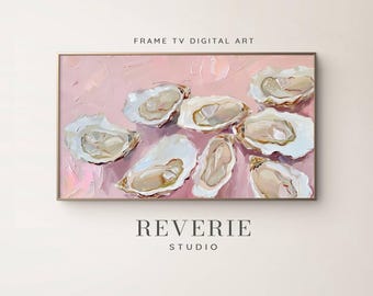 Oyster Shell Abstract Art, Pink Coastal Painting for Frame TV (Digital Download)