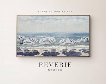 Beach Umbrellas Frame TV Art, Coastal Screensaver (Digital Download)