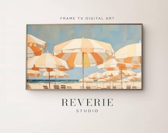Beach Umbrellas Frame TV Art, Muted Coastal Screensaver (Digital Download)