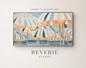 Coastal Umbrellas Beach Frame TV Art, Muted Tones (Digital Download)