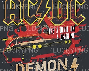 Retro ACDC Band PNG, Demon Fire Art (Digital Download)