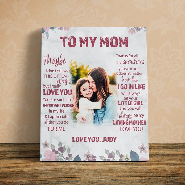 Personalized Memorial Print Gift For Mom, Custom Canvas Print, Mother's Day Gift, Custom Portrait Art, To My Mom Quote, Mom and Daughter