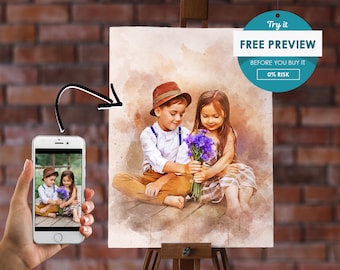 Personalized Watercolor Portrait from Photo, Custom Family Drawing, Memorial Gift, Photo to Art, Couple or Family Portrait, Unique Wall Art