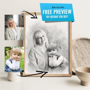 Add Deceased Loved One to Portrait, Loss of Mother, Family Drawing From Photo, Combine Photos, Best Memorial Gift for Dad Mom, Add Person