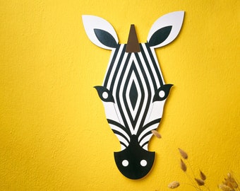 Zebra Mask Wall Decor - Handcrafted Wooden Art, Unique Home & Living Room decoration, Gift for husband.