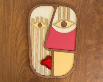 African Abstract Wall Mask - Picasso-Inspired Handcrafted Wooden Face Art - Unique Wall Hanging for Modern Home Decor,Living Room Wall Decor