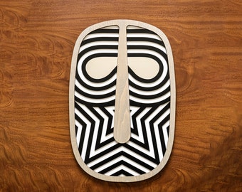 Maschera da parete africana in legno – Arte astratta del viso realizzata a mano, decorazione da parete, 47 × 24 cm (18,5 × 9,4 pollici), decorazione da parete, scultura contemporanea