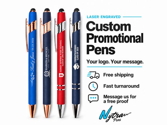 Personalized Engraved Pens - Bulk Orders of Custom Business & Promotional Pens for any Event or Celebration. Add your text or logo!