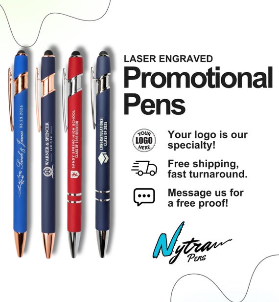 Personalized Engraved Pens - Bulk Orders of Custom Business & Promotional Pens for any Event or Celebration. Add your text or logo!