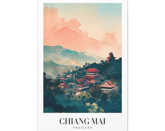 Chiang Mai Thailand Art Print, Cityscape Travel Poster