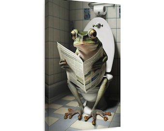 Funny Frog Toilet Print, Bathroom Wall Art, Vintage Animal