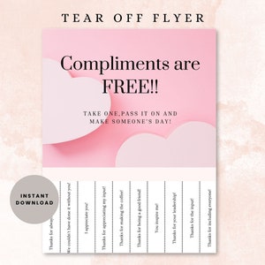 Printable tear off compliments sheets, Random Acts of Kindness Activity, School Counselor Door, Workplace Resources, Encouragement notes