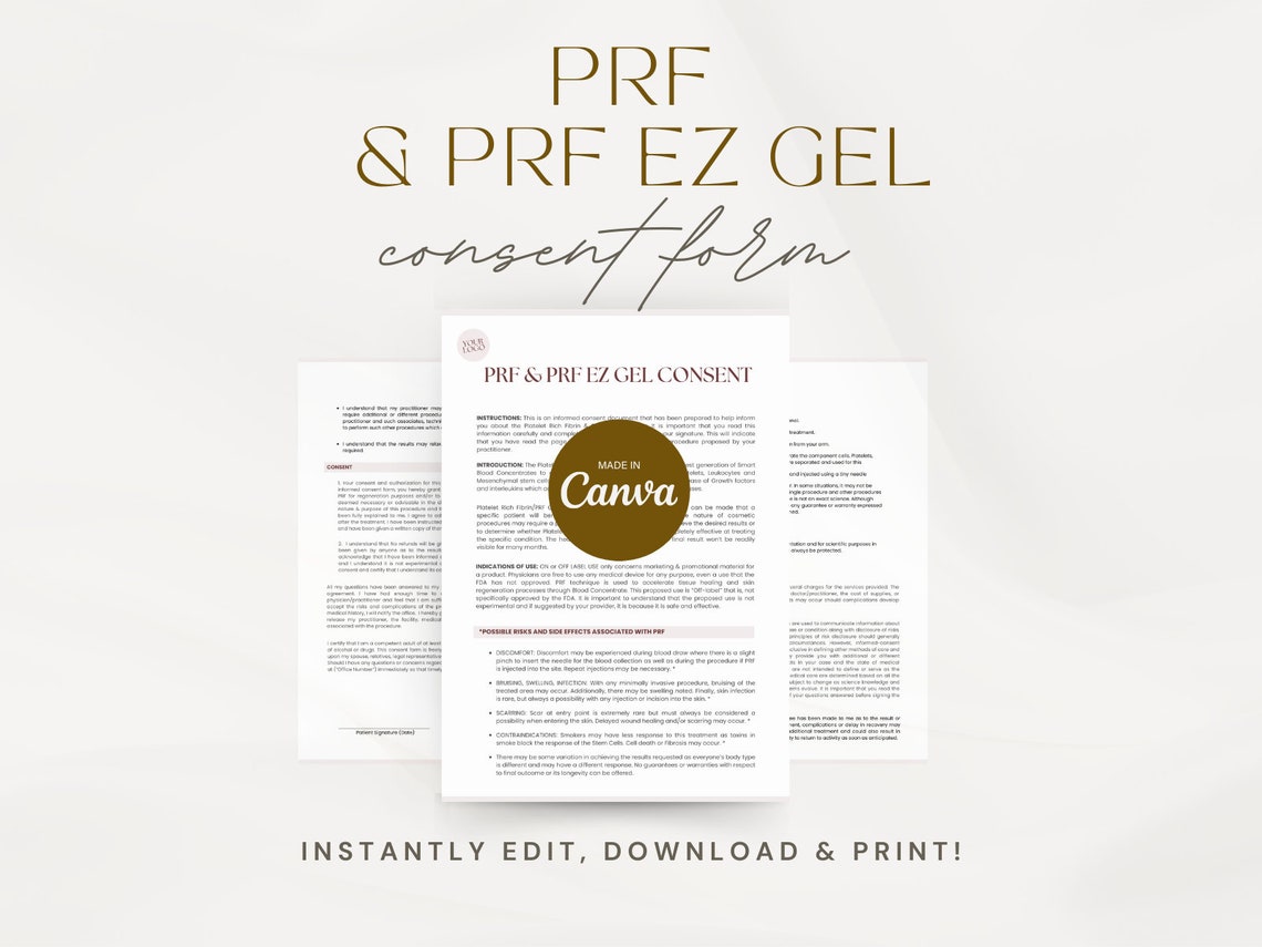 Editable PRF (platelet Rich Fibrin) & PRF EZ Gel Treatment Consent Form ...