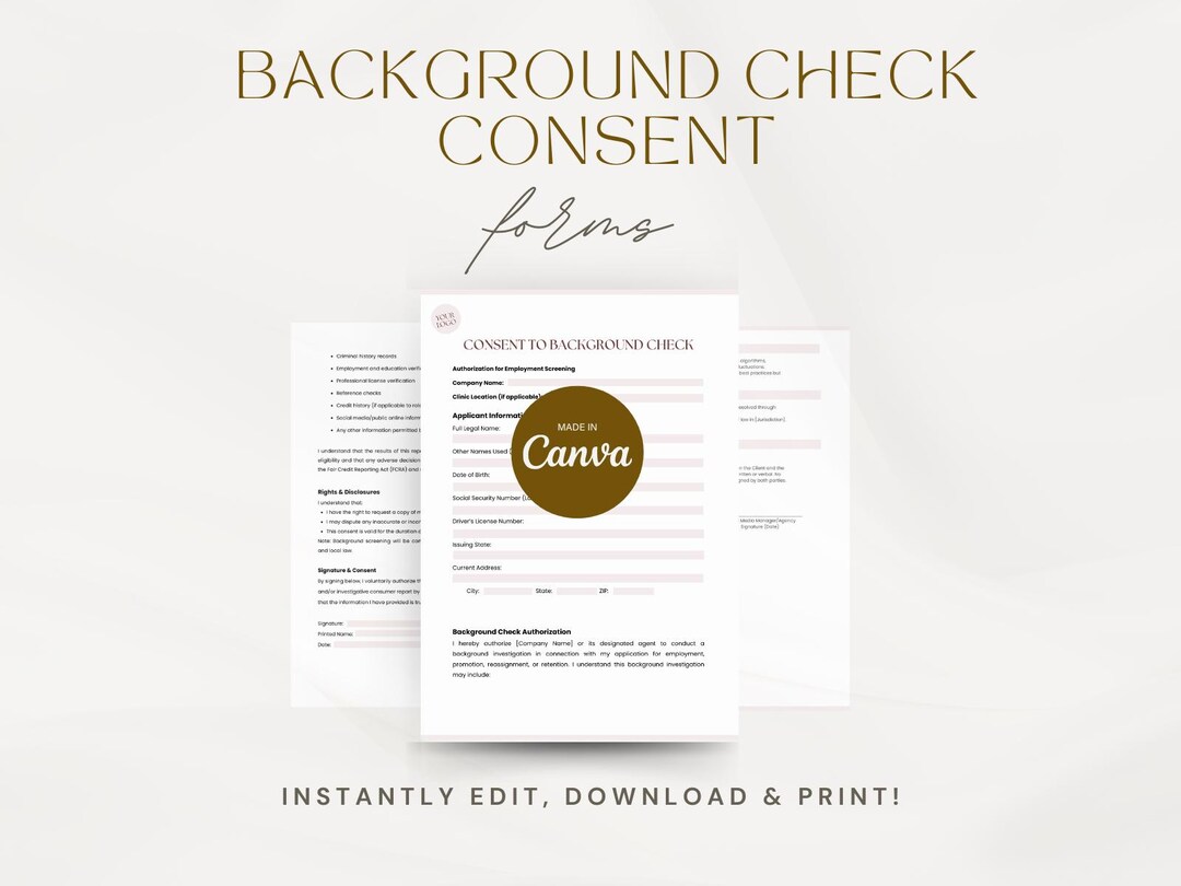 Editable Employee Background Check Consent Forms Template - Etsy