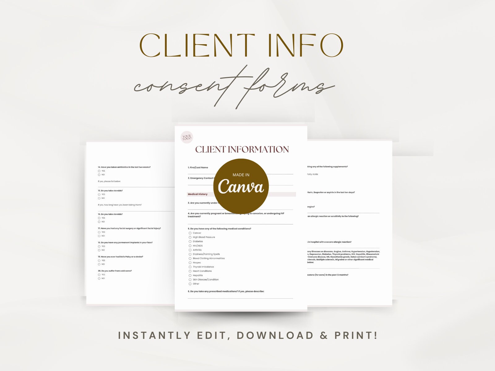 Editable Client Intake & Health History Form - Etsy