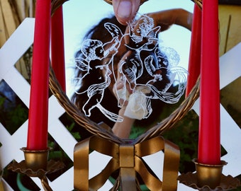Hand Engraved Cherub Mirror