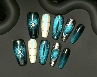 Unghie riutilizzabili / y2k Abyss Staring Nails / Stampa Premium su unghie gel / Unghie finte / Unghie artificiali per manicure in gel colorato colorato