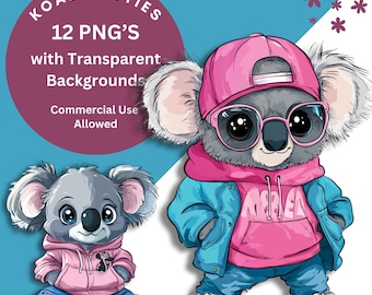 Söt Koala Björn Clipart, Australiensisk Djur Clipart, Perfekt för POD, Scrapbooking, Inbjudningar, Transparent Bakgrund PNG, Digital Nedladdning