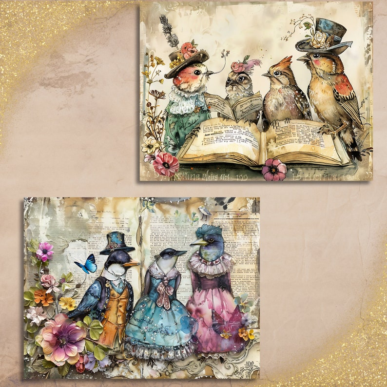 Utskrivbara sidor med roliga fåglar, skräpjournal - vintage viktorianska fåglar, digitalt papper för scrapbooking, gåva för fågelälskare bild 5
