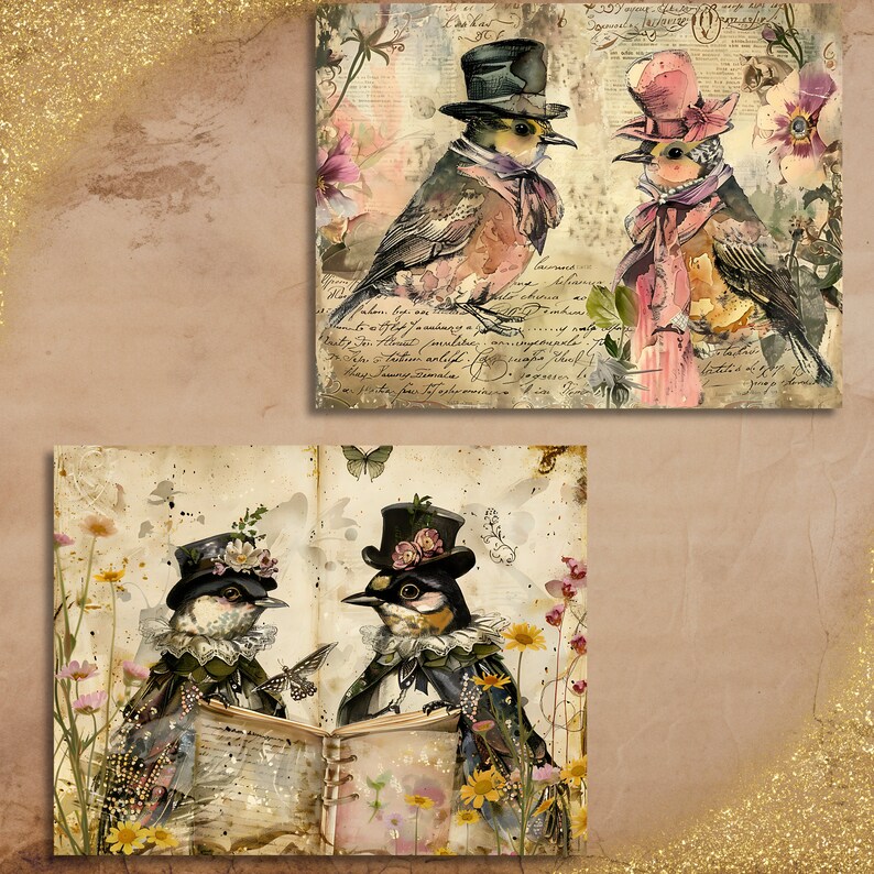 Utskrivbara sidor med roliga fåglar, skräpjournal - vintage viktorianska fåglar, digitalt papper för scrapbooking, gåva för fågelälskare bild 3