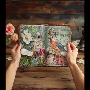 Utskrivbara sidor med roliga fåglar, skräpjournal - vintage viktorianska fåglar, digitalt papper för scrapbooking, gåva för fågelälskare bild 2