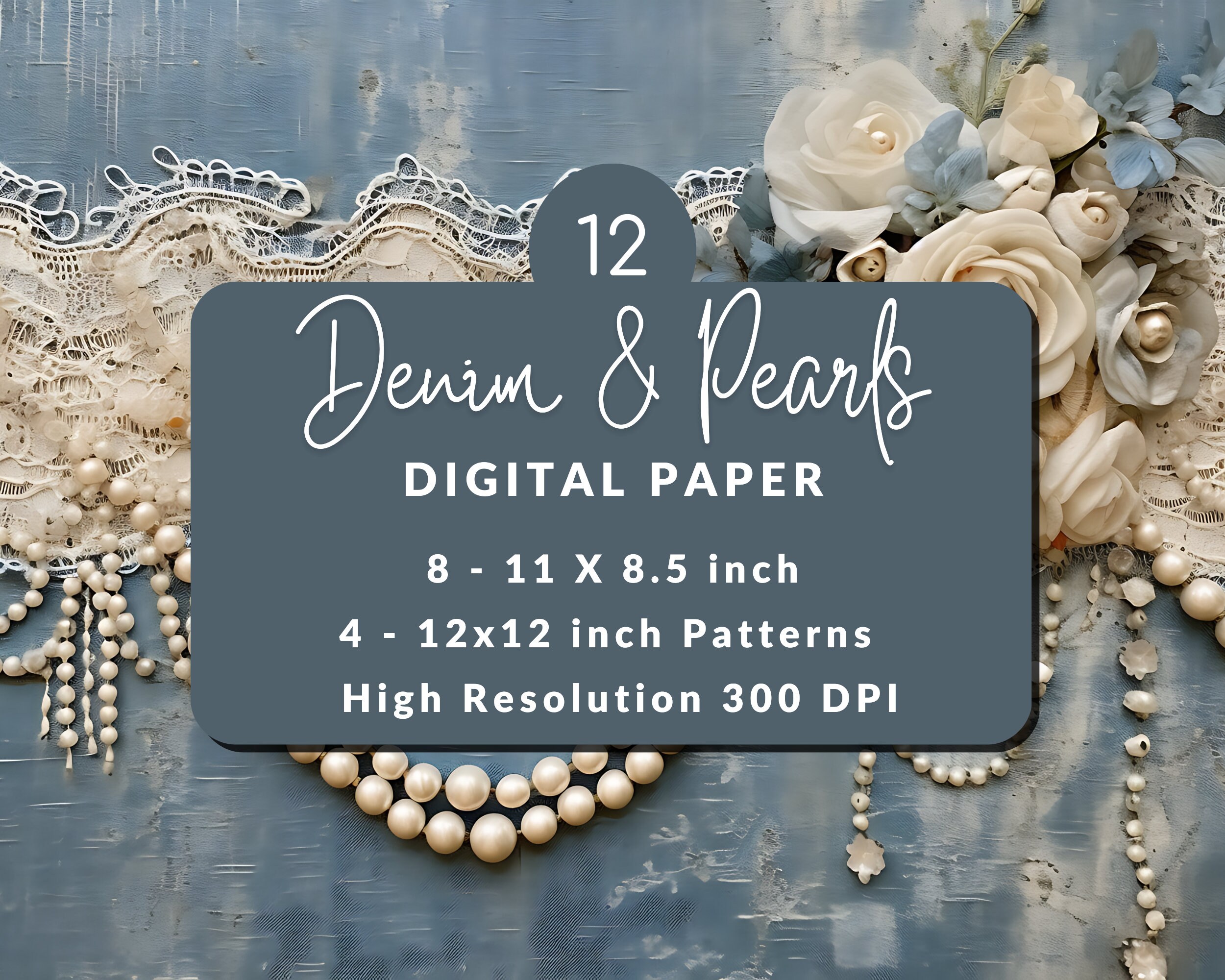 Shabby Chic Denim and Pearls Junk Journal Printable Pages, Vintage Lace ...