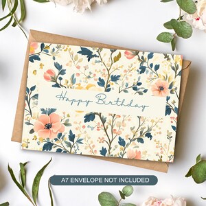 Cartão de aniversário floral para impressão, cartão de felicitações para download instantâneo com interior em branco, cartão para ocasiões especiais, cartão para amantes de flores