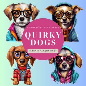 Dog Clipart, Cute Cartoon Dog Clipart Bundle, Set of 8 PNG, Funny Dog Clip Art, Transparent Backgrounds, DIGITAL DOWNLOAD