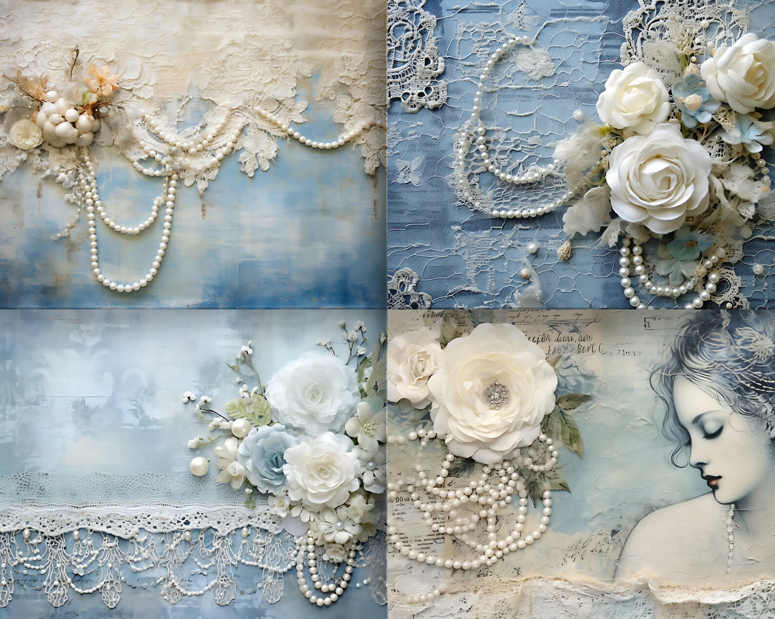Shabby Chic Denim and Pearls Junk Journal Printable Pages, Vintage Lace ...