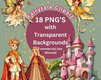 Digital sagobok Clipart, Fantasy Digital Clipart Bundle, 18 PNG-bilder med transparenta bakgrunder, Digital nedladdning